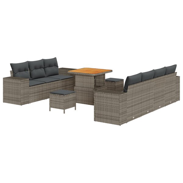 vidaXL Groupe de canapé de jardin 10 pièces avec des coussins en poly rotin gris et acacia