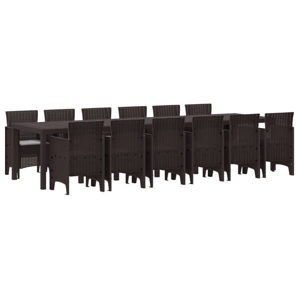 Ensemble de salle à manger de jardin de 13 pièces avec coussins Marron Poly Rattan