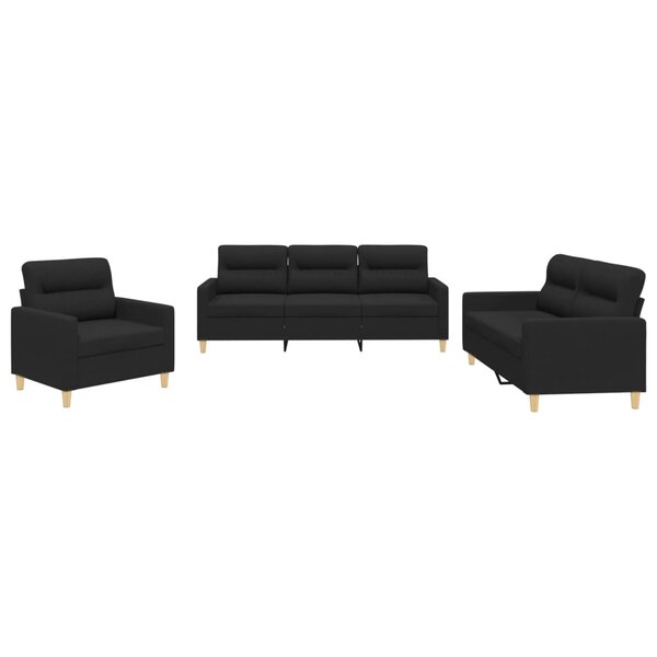 vidaXL Ensemble de canapés 3 Pièces avec coussins Noir Tissu