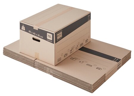 Lot de 20 cartons de déménagement 72l - 60x40x30cm - made in france - 70  fsc certifé - charge max 20kg - pack & move