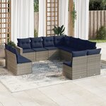vidaXL Salon de jardin 11 Pièces avec coussins gris résine tressée