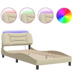 vidaXL Cadre de lit avec LED sans matelas Hvar crème 100x200 cm tissu