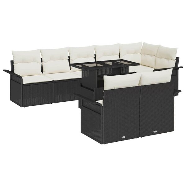vidaXL Ensemble de canapé de jardin avec coussin 9 Pièces Noir Poly rotin