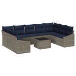 vidaXL Ensemble de canapé de jardin avec coussin 10 Pièces Gris et marine