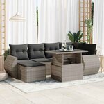 vidaXL Salon de jardin avec coussins 7 Pièces gris résine tressée
