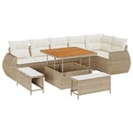 vidaXL Ensemble de canapés de jardin 9 pièces avec coussins en rotin polybeige et acacia