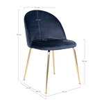2 chaises de salle à manger en velours bleu avec pieds en laiton