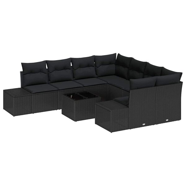 vidaXL Ensemble de canapé de jardin 9 Pièces Noir 55 x 55 x 37 cm