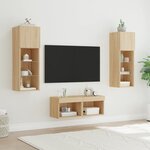 vidaXL Meuble TV muraux 4 Pièces avec lumières LED chêne sonoma