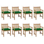 vidaXL Chaises de jardin lot de 8 avec coussins vert Bois teck solide