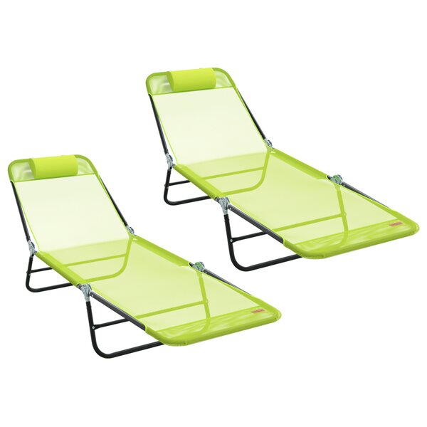 vidaXL Chaises longues pliantes 2 Pièces avec appui-tête en Textilène verte