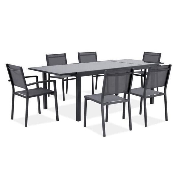 Ensemble repas de jardin en aluminium 6 a 8 personnes - Table extensible 180-240 cm + 6 chaises assise textilene - Gris