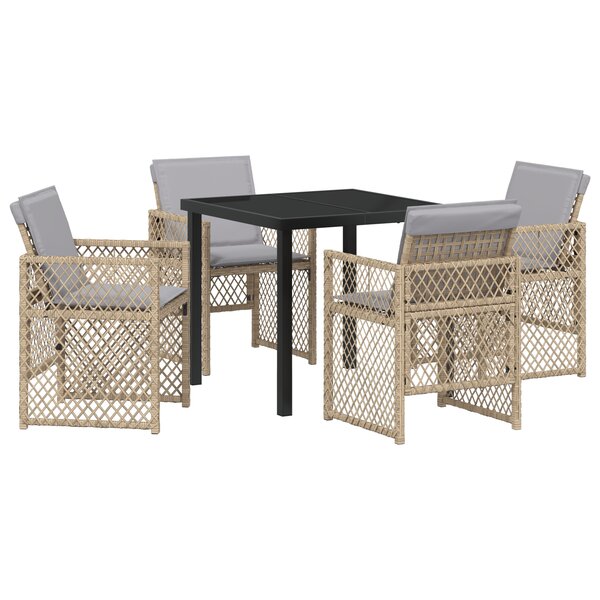Ensemble de repas de jardin vidaXL 5 pièces avec coussins beige en poly rattan