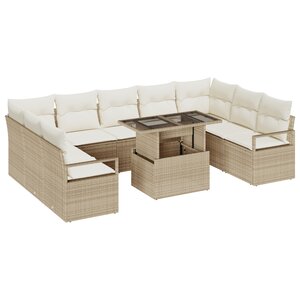 Ensemble de Canapé de Jardin vidaXL de 10 Pièces avec Coussins Beiges en Poly Rattan