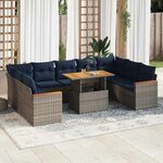vidaXL Salon de jardin avec coussins 10 Pièces gris résine tressée