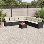 vidaXL Salon de jardin 10 Pièces avec coussins noir résine tressée