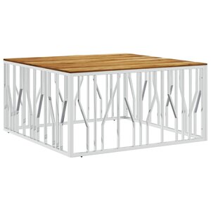 vidaXL Table basse argenté acier inoxydable et bois massif d'acacia