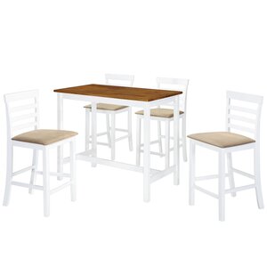 vidaXL Table et chaises de bar 5 Pièces Bois massif Marron et blanc
