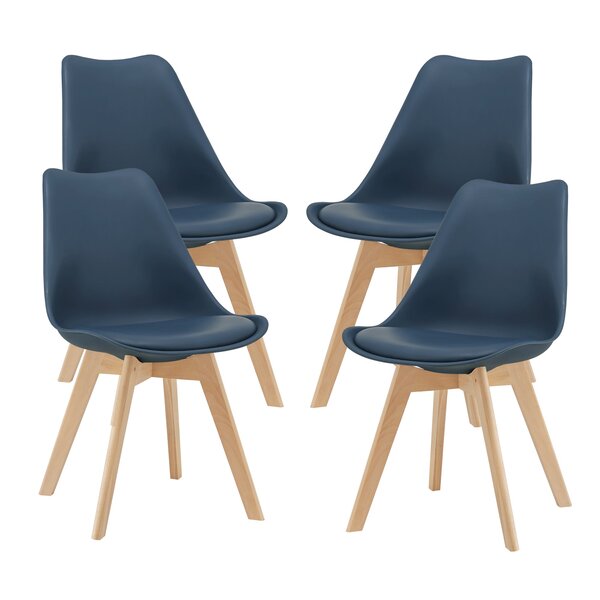 Lot de 4 chaises de salle à manger similicuir hêtre bleu 03_0006762
