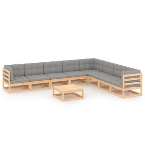 vidaXL Salon de jardin 9 Pièces avec coussins Bois de pin massif