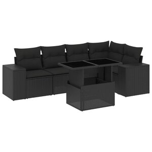 vidaXL Salon de jardin 6 Pièces avec coussins noir résine tressée