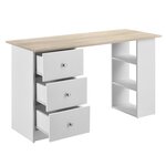 Bureau table poste de travail informatique avec 3 tiroirs 120 cm blanc et bois 03_0004709
