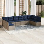 vidaXL Salon de jardin 10 Pièces avec coussins gris résine tressée