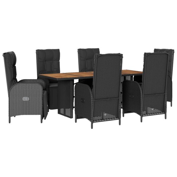 vidaXL Ensemble à manger de jardin coussins 7Pièces Noir Résine tressée