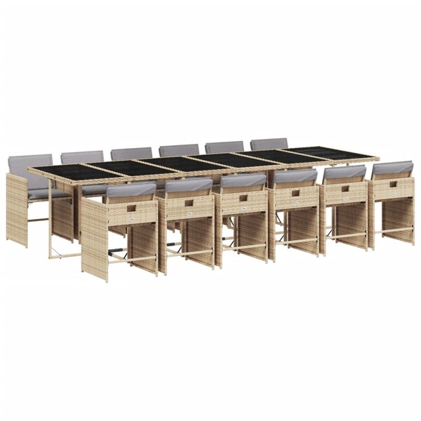 vidaXL Ensemble à manger de jardin coussins 13 Pièces mélange beige rotin