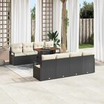 vidaXL Ensemble de canapé de jardin avec coussin 9 Pièces Noir et Crème