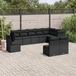 vidaXL Salon de jardin 10 Pièces avec coussins noir résine tressée