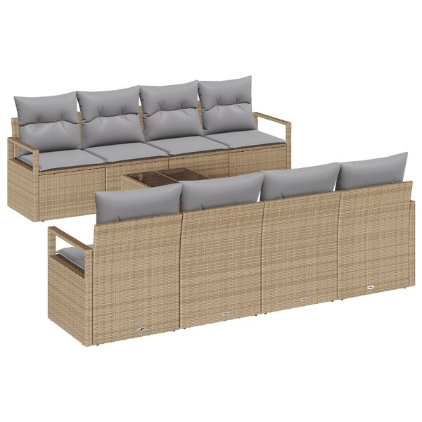 vidaXL Canapé de jardin 9 pièces avec coussins en rotin beige