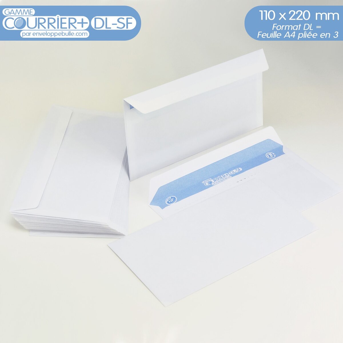 Lot de 100 enveloppes blanches dl - gamme courrier+ (sans fenêtre