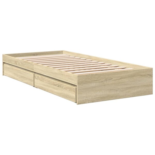 vidaXL Cadre de lit et tiroirs chêne sonoma 75x190cm bois d'ingénierie