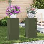 vidaXL Supports de Plantes Extérieurs Pillar 2 Pièces Vert Olive 24x24x55 cm Acier