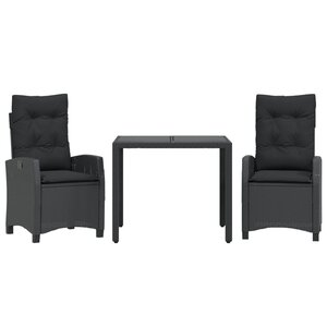 vidaXL Ensemble à manger de jardin avec coussins 3 Pièces Noir