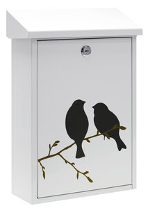 Boîte aux Lettres en Acier sérigraphié  Premium E5601-BIR  « Birds »  Blanc