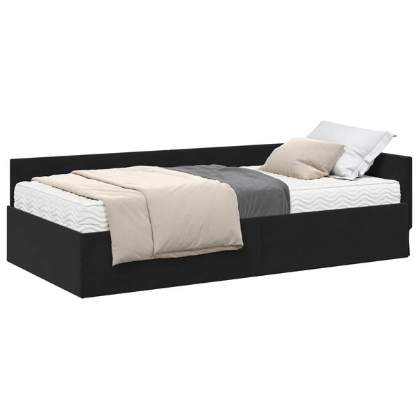 vidaXL Cadre de lit d'angle avec matelas Autre 2 Pièces Noir Velours