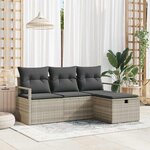 vidaXL Ensemble de canapé de jardin 4 Pièces Gris clair Poly rotin