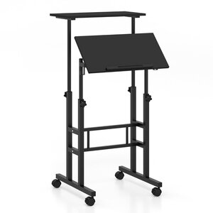 Bureau assis-debout mobile 60 x 30 x 72-124 cm réglable inclinable ergonomique en MDF noir 20_0010836
