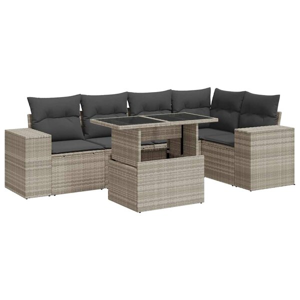 vidaXL Salon de jardin 6 Pièces avec coussins gris clair résine tressée
