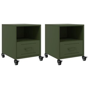 vidaXL Tables de chevet 2 Pièces vert olive 36x39x43 5 cm acier