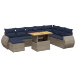 vidaXL Salon de jardin 9 Pièces avec coussins gris résine tressée