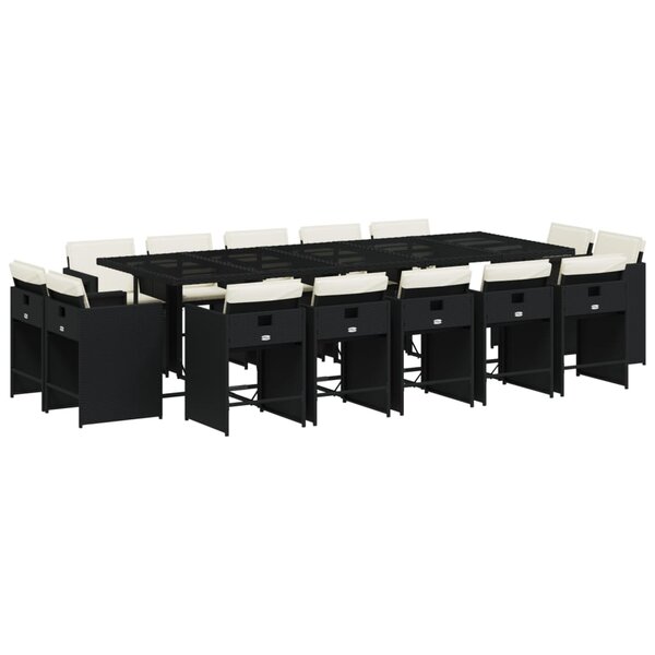 vidaXL Ensemble à manger de jardin 15 Pièces coussins noir résine tressée