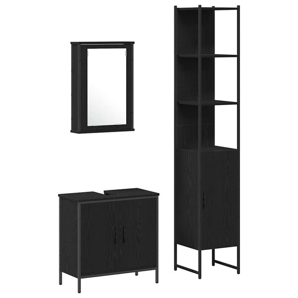 vidaXL Ensemble de mobilier de salle de bain avec étagère 3 Pièces Noir