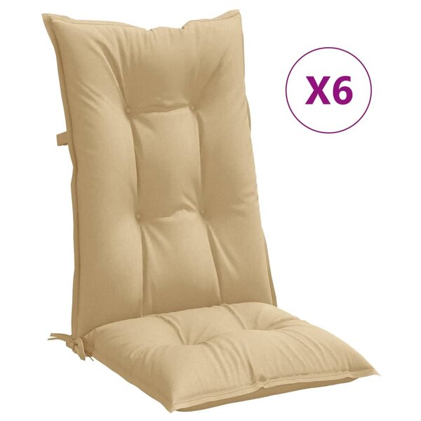 vidaXL Coussins de chaise à dossier haut lot de 6 beige mélangé tissu