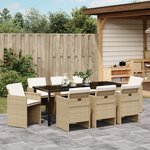 vidaXL Ensemble de repas de jardin 9 pièces avec coussins beige en rotin poly