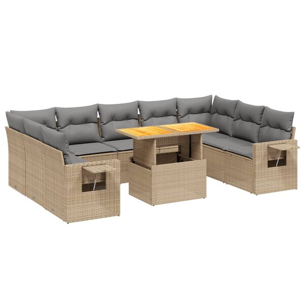vidaXL Salon de jardin avec coussins 10 Pièces beige résine tressée