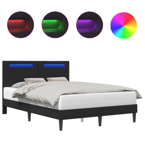 vidaXL Cadre de lit avec bandes LED Noir 120 x 190 cm Simili cuir