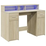 Bureau table poste de travail meuble d'ordinateur informatique étude avec lumières LED chêne sonoma bois d'ingénierie brun 02_0023422